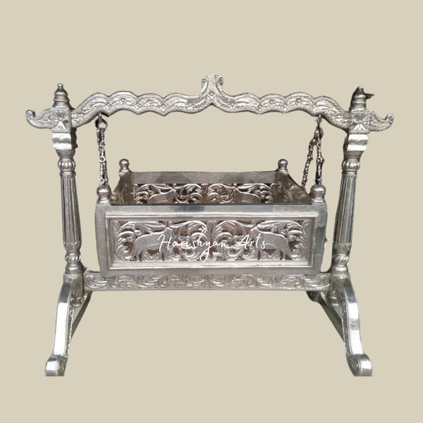 Wooden Baby Cradle in Silver Finish for Newborns