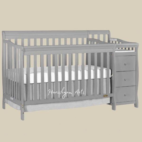 Wooden Baby Crib with Built-In Storage in Premium Teak Wood