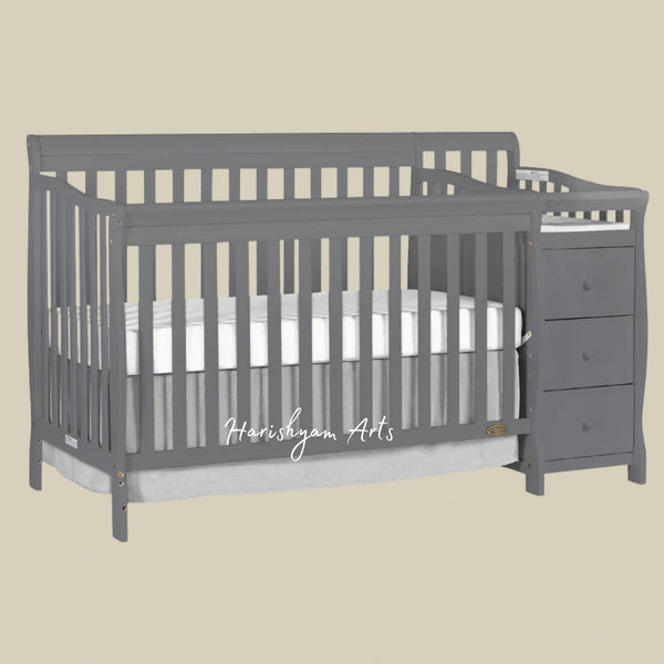 Wooden Baby Crib with Built-In Storage in Premium Teak Wood