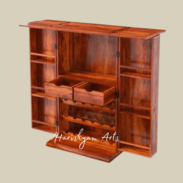 Wooden Bar Cabinet with Glass Holder and Wine Bottle Storage