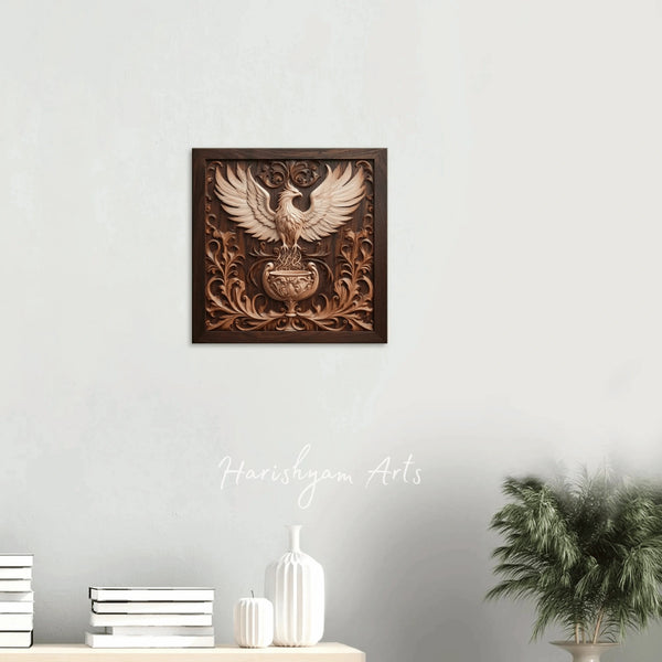 Wooden Phoenix Sculpture Representing a Mythical Bird in Flight