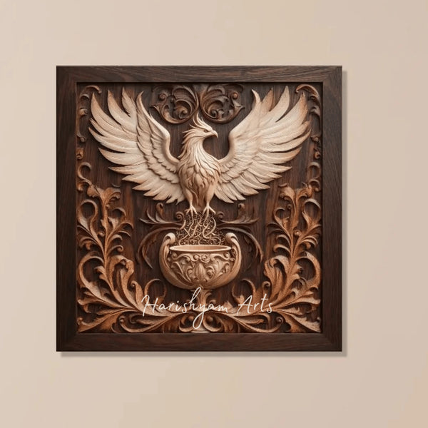 Wooden Phoenix Sculpture Representing a Mythical Bird in Flight
