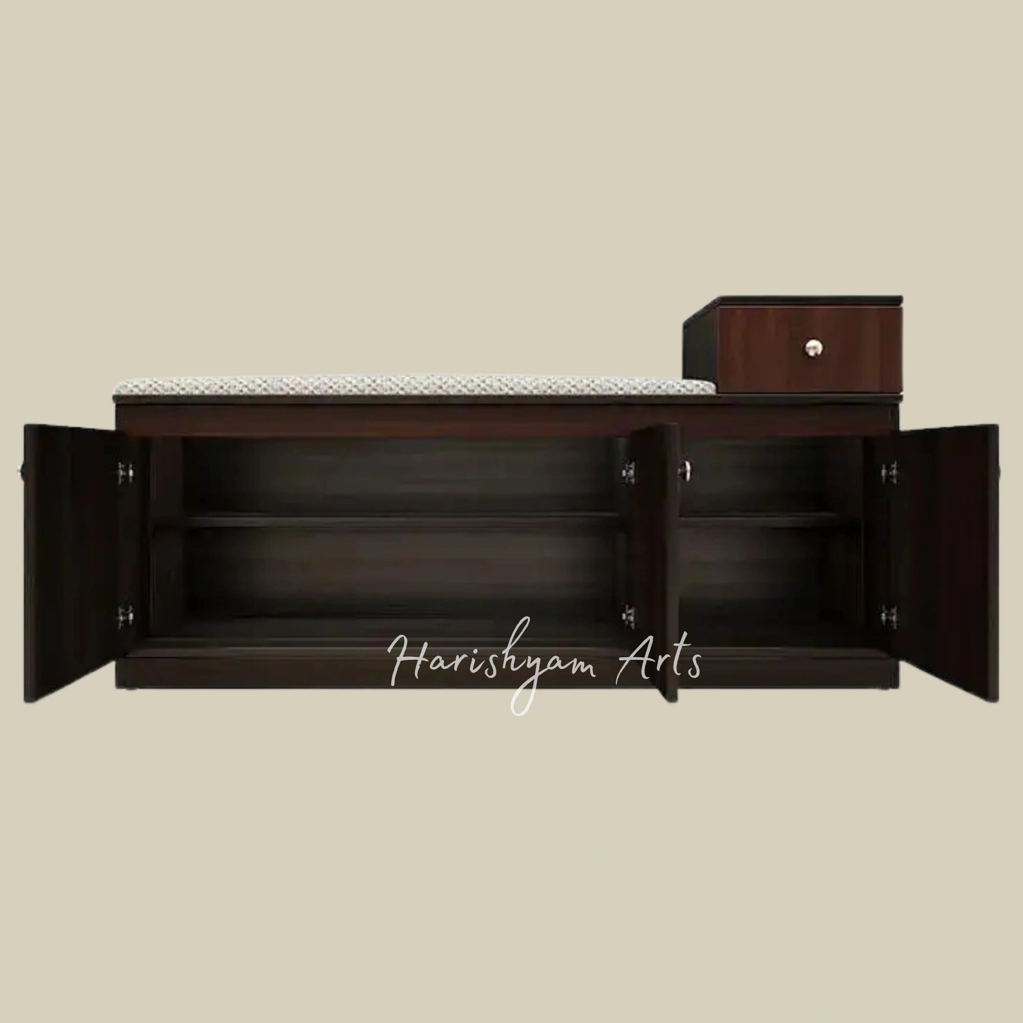 Wooden Shoe Cabinet with Seating & Triple Door Storage