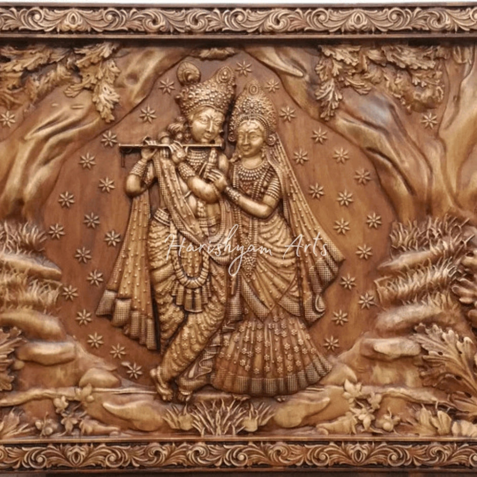 Wooden Radha Krishna Statues