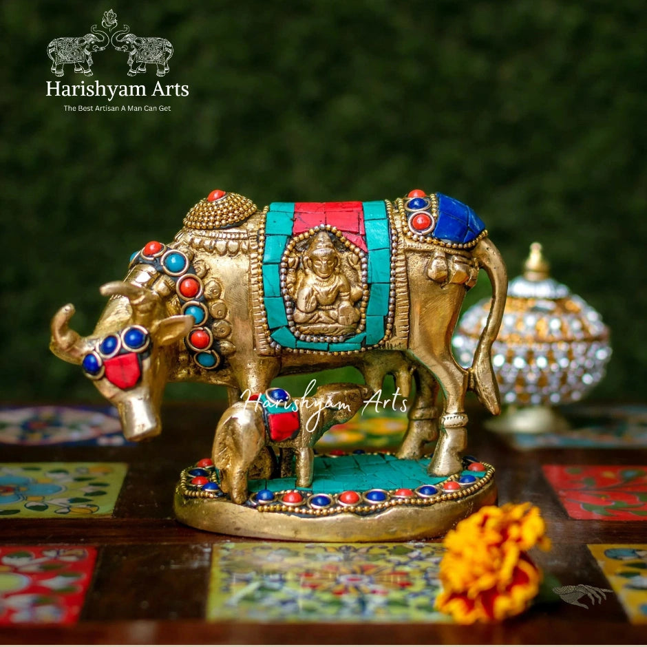 Elegant Brass Cow with Calf Figurines in UAE