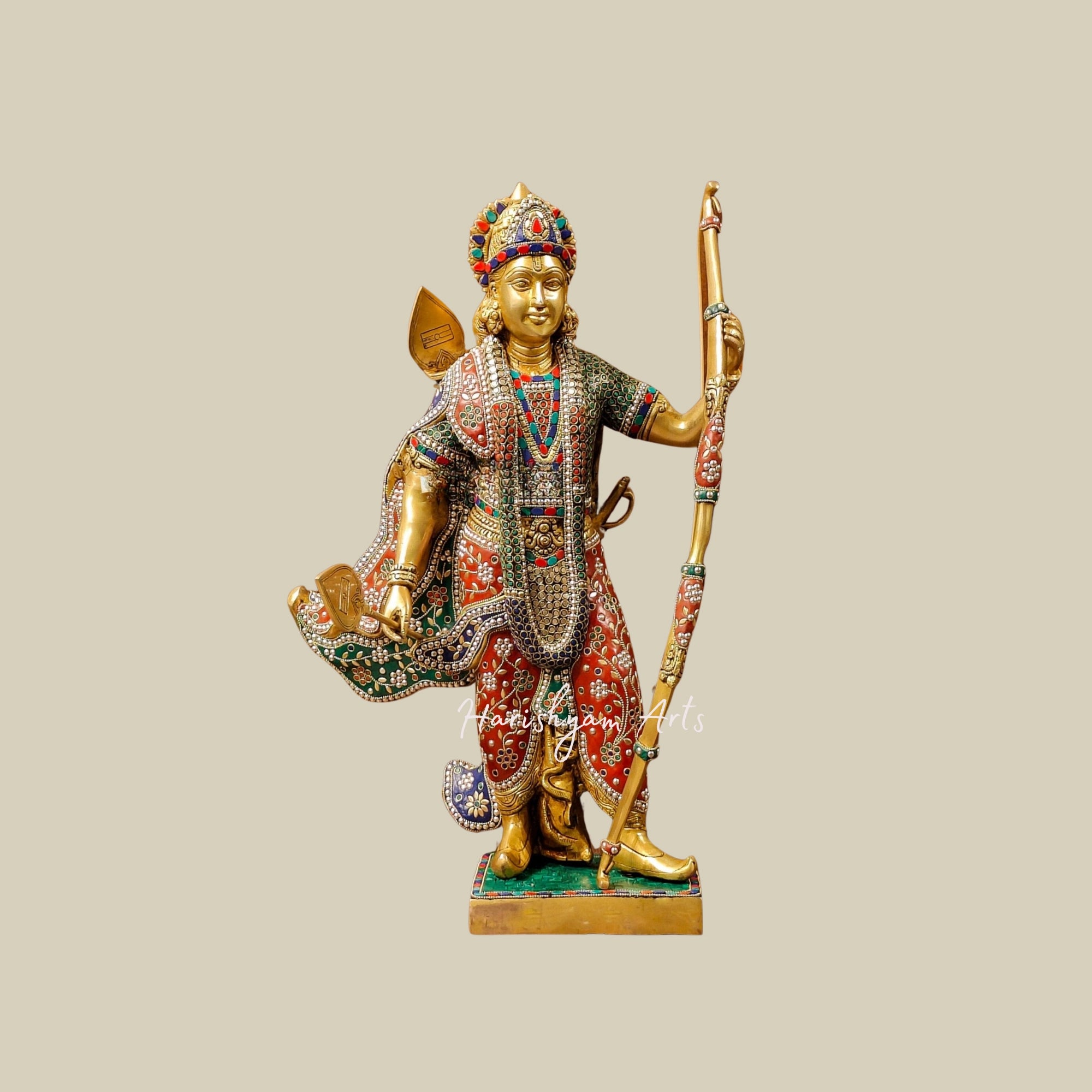 26" Brass Ram Lalla Statue Adorned with Stone Inlay Work4