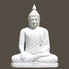 Large White Marble Seated Buddha Sculpture