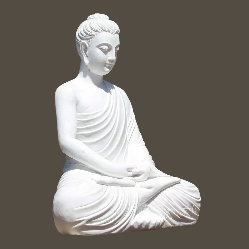 Pure White Marble Buddha Statue in Meditating Position