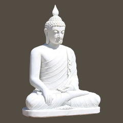 Large White Marble Seated Buddha Sculpture