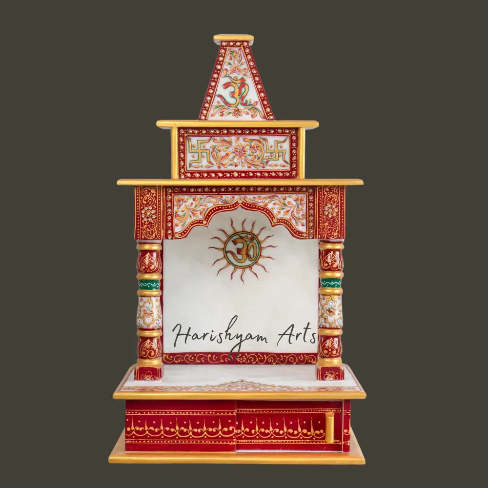 32" Small White Marble Temple with OM Embossing